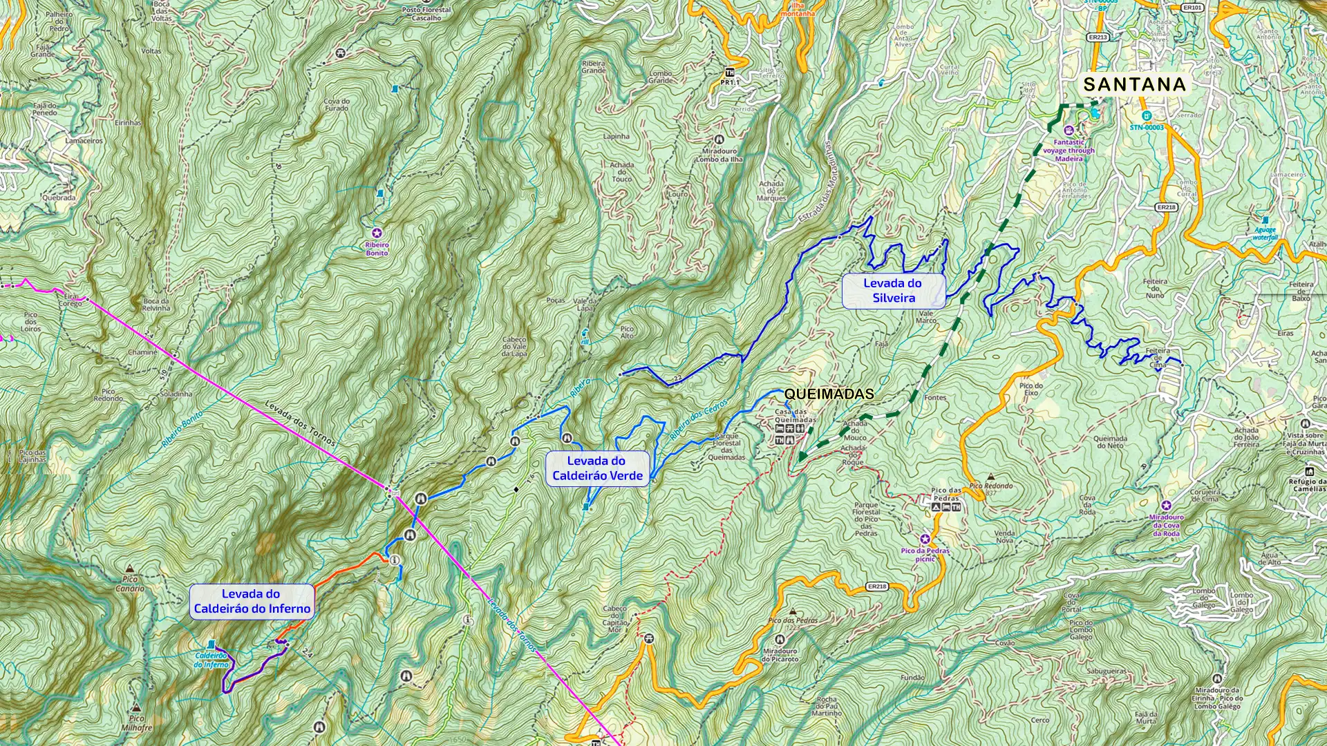 Santanan alueen levadat kartalla.