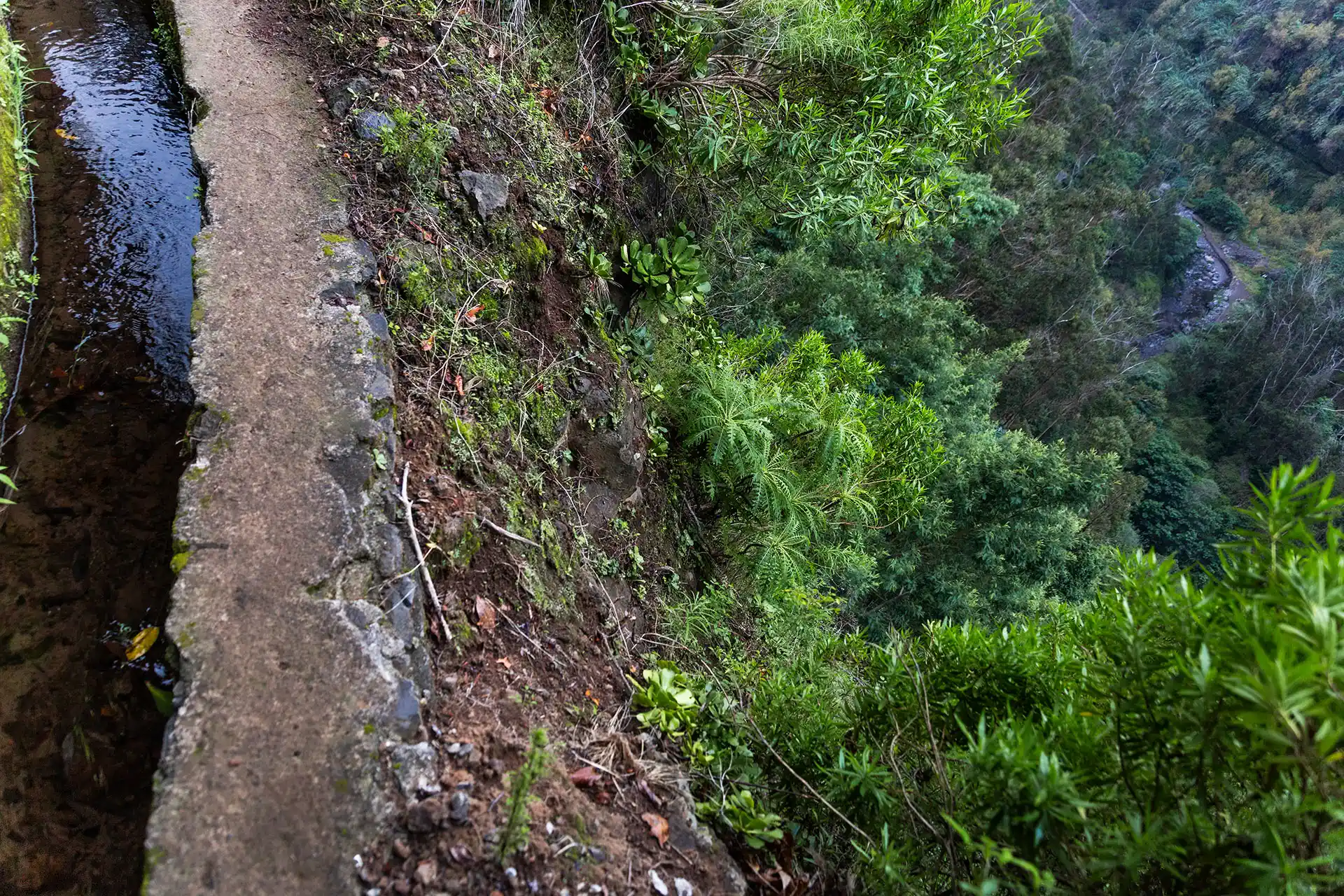 Erittäin syvä rotko avautuu Levada do Curralilla polun vierestä vuonna 2023.